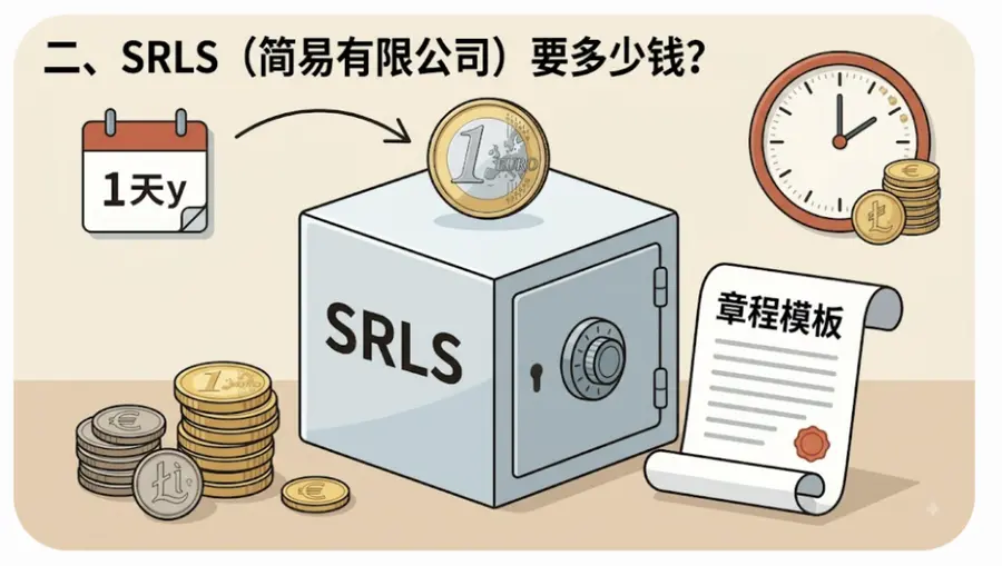 SRLS 简易有限公司设立费用示意：1 欧注册资本与固定杂费