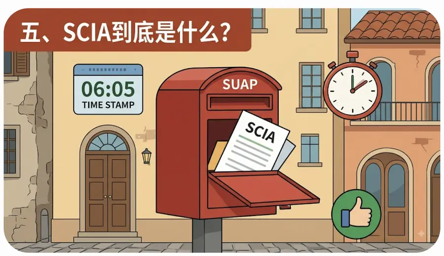 SCIA 开业申报示意：当天开门营业与市政府 60 天核查